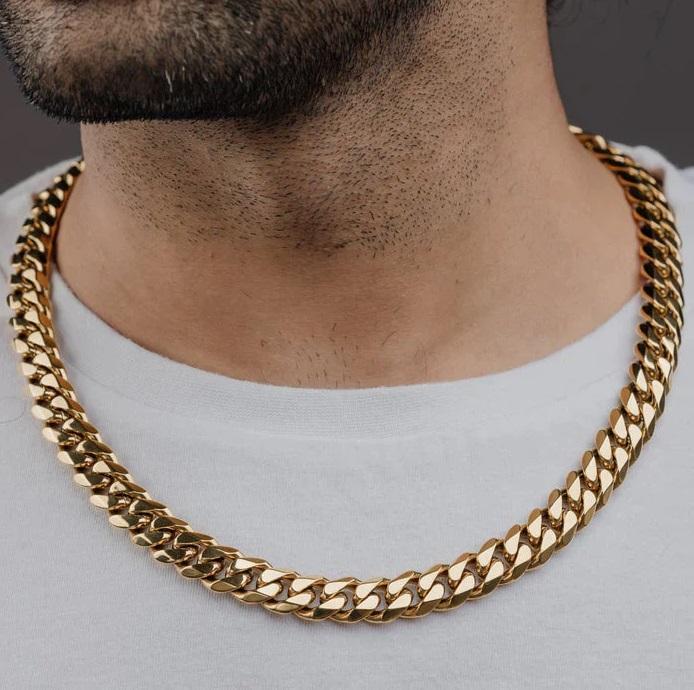 Men's Flat Link Chain Necklace, 18K gold plated